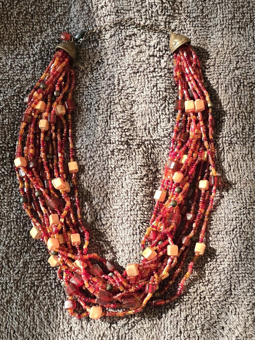 Multi-Strand Red Beaded Statement Necklace